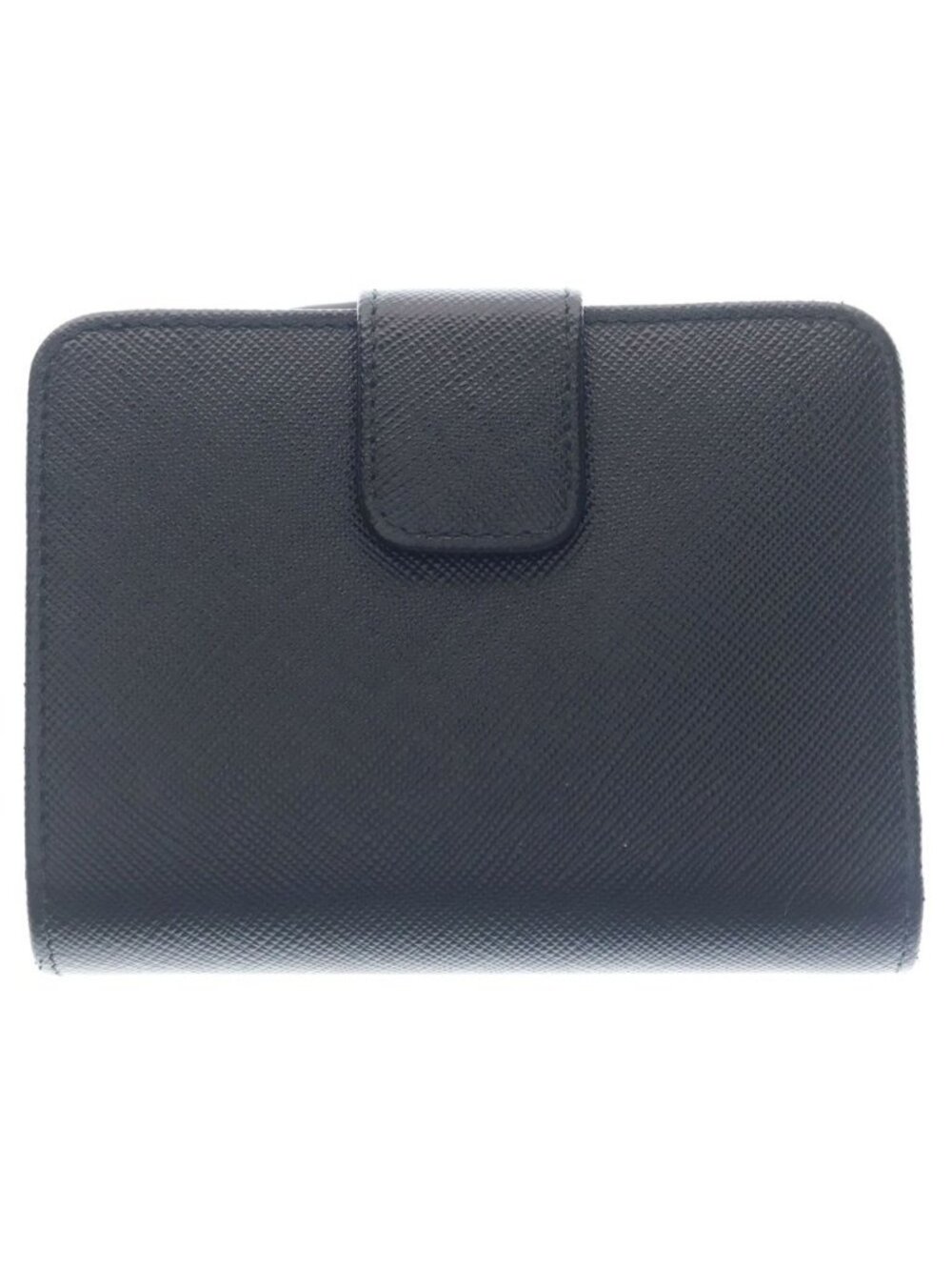 Prada Compact Wallet Bifold Coin Case Black Leather Nylon Silver - Picture 2 of 6